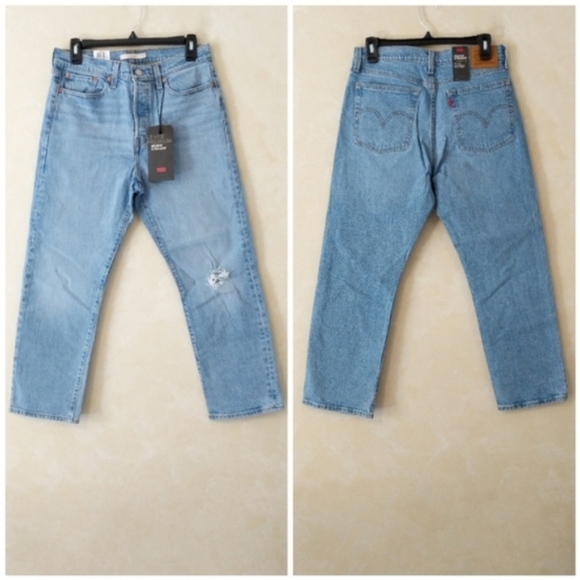 Levi's Wedgie Straight Leg Crop Jeans Tango Blue 90s Mom Denim Pants High Rise - Picture 15 of 15